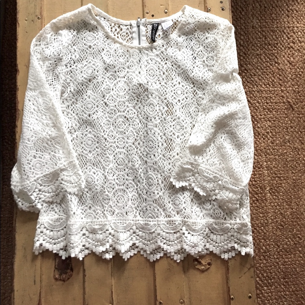 HM H&M IVORY BOHO CROCHET LACE TOP 6 S M